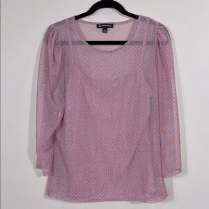 INC Barbie Glitter Dot Mesh Sparkle Sheer Camisole Pink 3/4 Sleeve Top Large